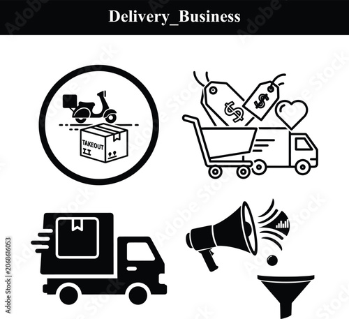 Delivery Business silhouette Icon Set - Payment, WFH, Calendar & Crypto Vector Bundle