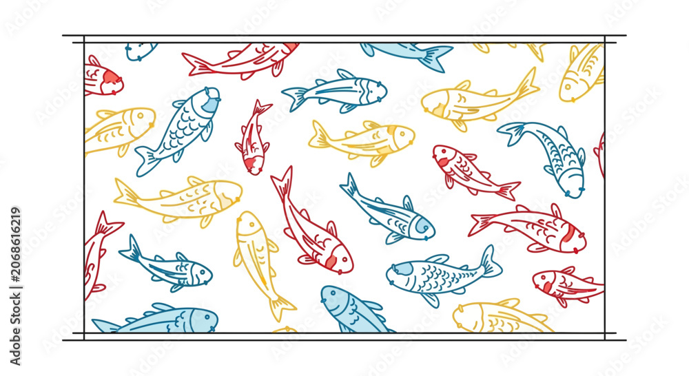 Obraz premium Seamless Pattern of Cute Hand-Drawn Fish in Red, Blue, and Yellow on White Background