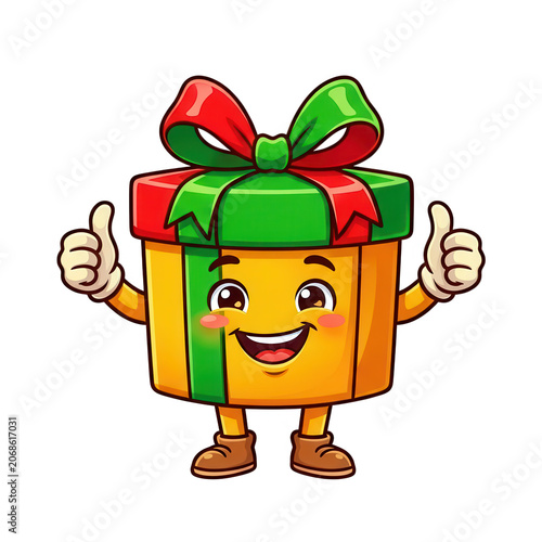 Cheerful Gift Box Mascot Giving Thumbs Up
