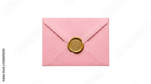 Pink Envelope with Gold Wax Seal Transparent Background