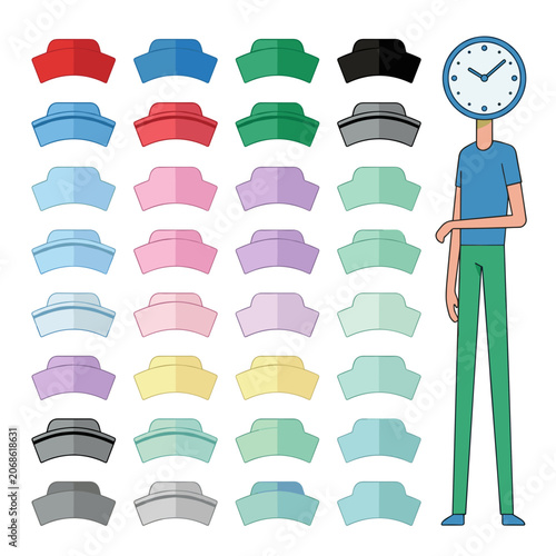 Colorful Nurse Caps and Healthcare Character Set