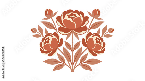 Elegant Floral Arrangement: Copper Peonies and Leaves Illustration