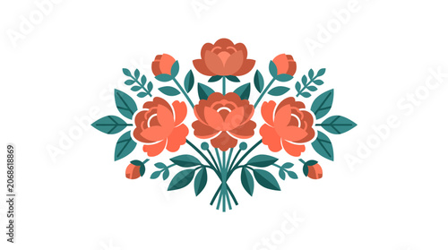 Coral Peony Flower Bouquet Illustration