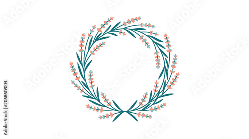 Hand-drawn Lavender Wreath Frame with Floral Elements on White Background
