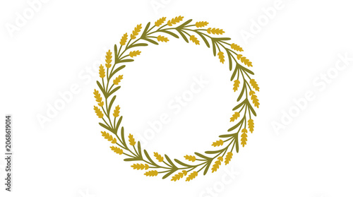 Golden Wheat Wreath Border Circle Frame Organic Nature Design Isolated