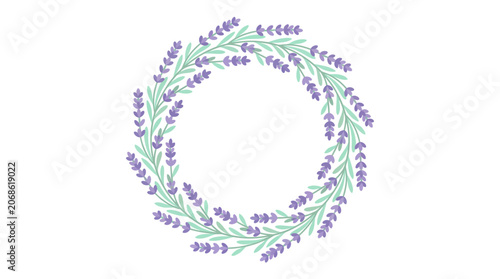 Lavender Wreath Circle Frame, Purple Flowers and Green Leaves, Floral Decorative Element