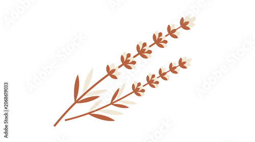 Minimalist botanical illustration of lavender flowers in warm earthy tones