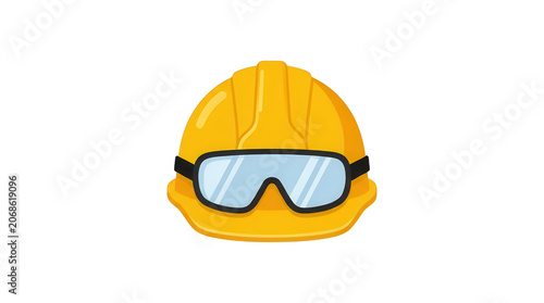 Yellow Construction Helmet with Safety Goggles Isolated