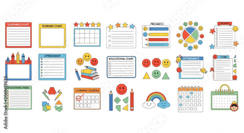 Educational reward charts and learning planners for kids