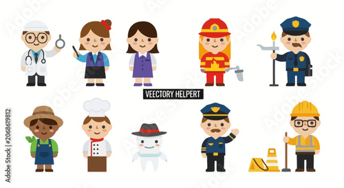 Foto Diverse professional career characters and community helpers set