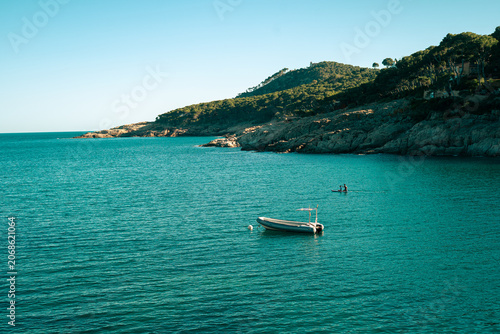 Rocky coastline of Costa Brava, Spain, overlooking the Mediterranean Sea