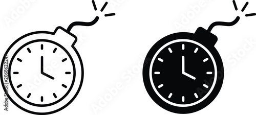 Foto Urgent deadline time bomb clock vector illustration with fuse sparks symbolizing