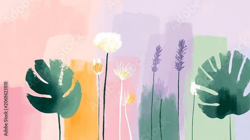 Cottagecore summer botanical wildflower petals floating pastel color motion background