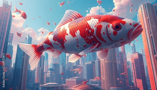 Giant Koi Fish Floating In City