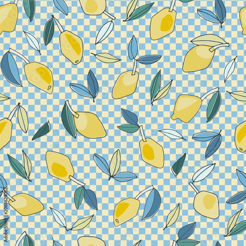 Seamless pattern with hand drawn lemons for textile, home decor, branding, visual communication, content, social media background, posters in Mediterranean sun-washed style