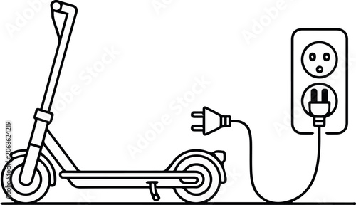 Electric Scooter Plugged Into Wall Outlet Charging Station