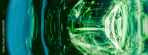 Obraz na plátně Abstract futuristic hyperspace tunnel glowing with intense green neon lights dep