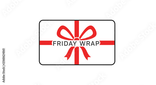 Gift Card with Red Ribbon and Bow, Friday Wrap Text, Present Concept
