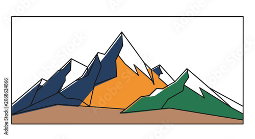 Geometric Mountain Range Landscape, Colorful Peaks, Abstract Nature Illustration