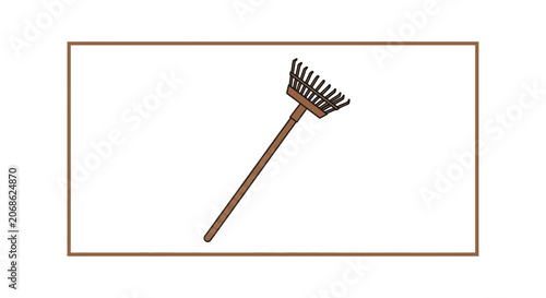 Garden Rake Tool, Wooden Handle, Metal Tines, Outdoor Gardening Equipment Icon