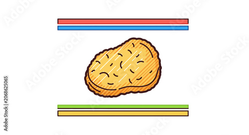 Golden Chicken Nugget Isolated on White Background with Colorful Stripes