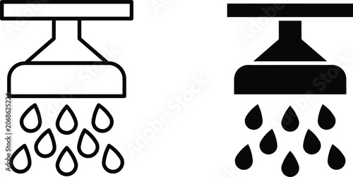Canvas-taulu Bathroom showerhead icon vector illustration with water droplets in outline and