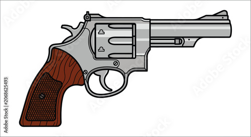 Quadro em tela Illustration of a revolver handgun with a wooden grip and metallic barrel on a w