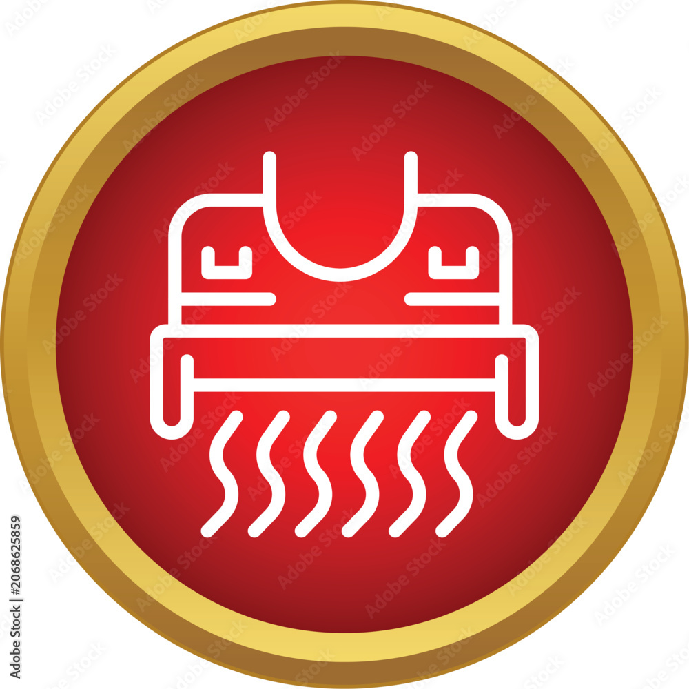 Obraz premium Car air conditioning system blowing warm air icon in a gold bordered red circle