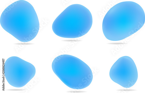 Abstract Blue Organic Blob Shape Set with Smooth Gradient Liquid Elements Vector Collection