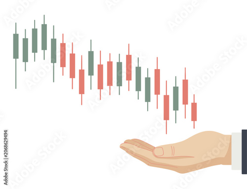 Canvastavla Stock Market Downturn: A hand offering support below a falling stock market candlestick chart, symbolizing financial risk