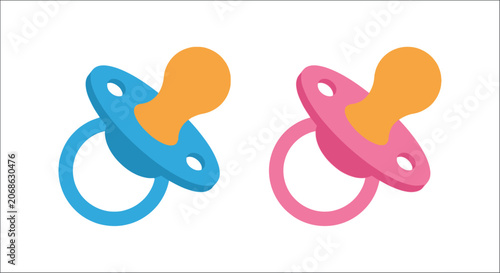 Fotografie Two baby pacifiers in blue and pink vector illustration on a white background pa