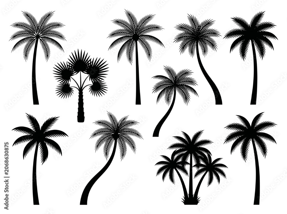 Naklejka premium Collection of Palm Tree Silhouettes for CAD Drawings and Graphic Design Projects