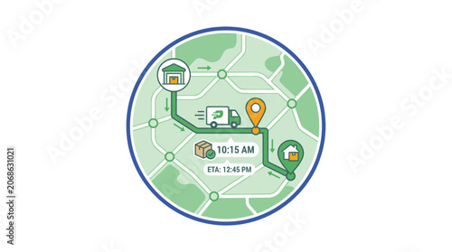 Valokuva Delivery Truck Navigating City Map with GPS Tracking and ETA