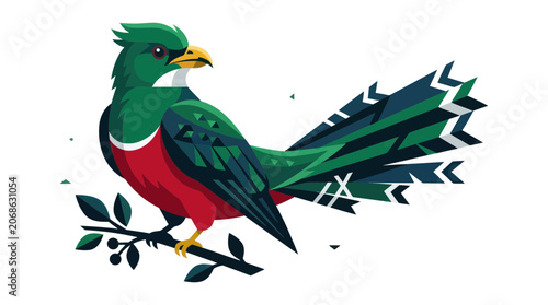 Quadro su tela Exotic Quetzal Bird Illustration, Vibrant Tropical Wildlife Art