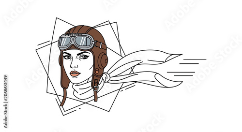 Retro Female Aviator Portrait with Goggles and Scarf, Vintage Style