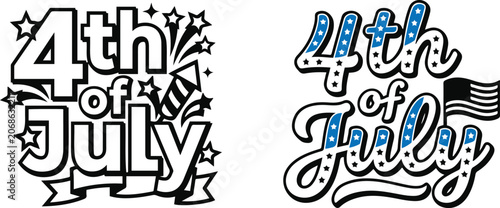 Tableau sur toile 4th of July Independence Day typography lettering set with patriotic stars, USA flag elements, and festive American celebration design isolated on white background