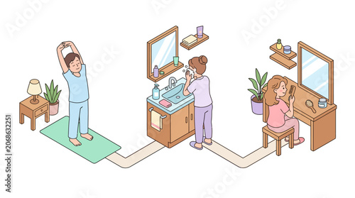 Daily Morning Routine: Stretching, Brushing Teeth, and Applying Makeup