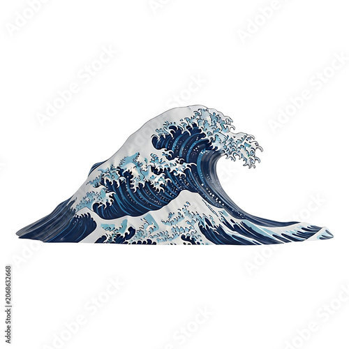 Crashing ocean wave blue and white Japanese style.