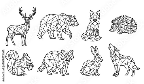 Photography Geometric Polygon Wild Animal Collection Featuring Deer Bear Fox Rabbit and Wolf