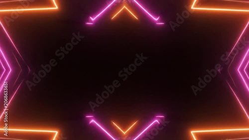 Abstract neon star frame with glowing orange and pink lines