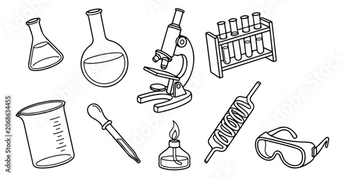 Fotografie Science laboratory equipment vector set, essential chemistry lab tools, biology