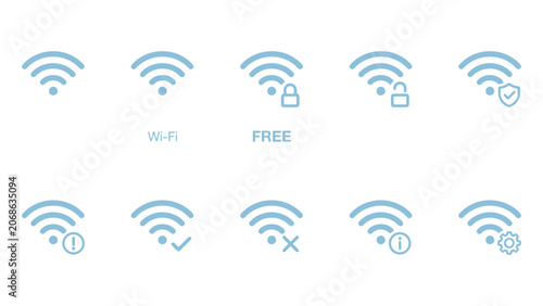 Solid Blue Wireless Network Icons for Signal Strength and Internet Connectivity