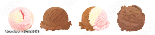 Fotografie Set of strawberry, chocolate and neapolitan ice cream scoop