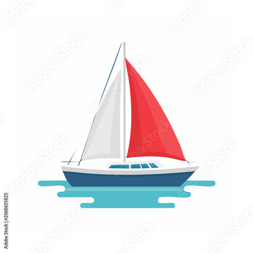 Flat design illustration of a red and white sailboat