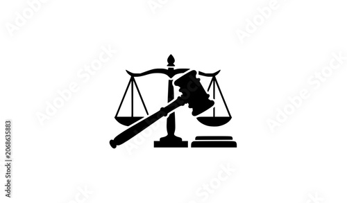 Obraz na płótnie Black Silhouette Law Emblem with Gavel and Balance Scale Justice Symbol Vector I