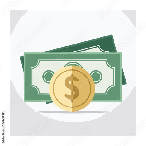Flat icon of money coin and banknotes