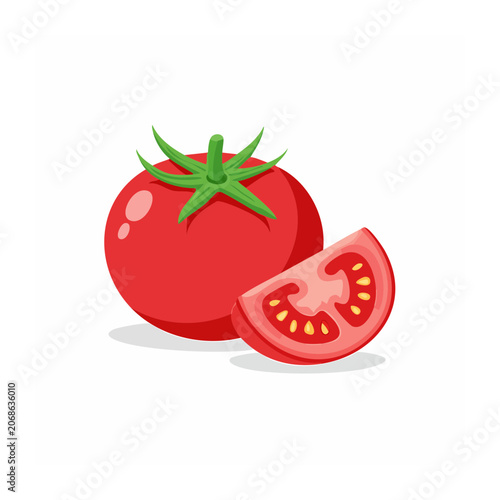 Red Tomato with Slice Flat Design Illustration