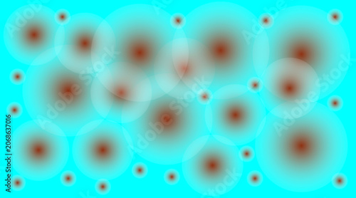 Tableau sur toile Abstract cyan background with glowing bokeh circles, soft turquoise light orbs a