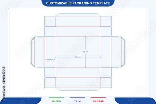 Obraz na plátně Flat die cut template for rectangular kraft paper tray box with side mortise loc
