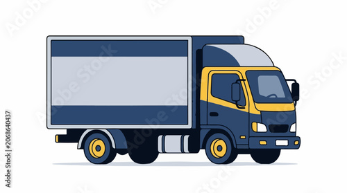 A large blue and yellow truck with a blank side panel